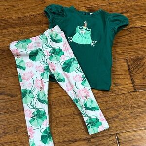 Disneys Green Princess Top and Floral Leggings Set